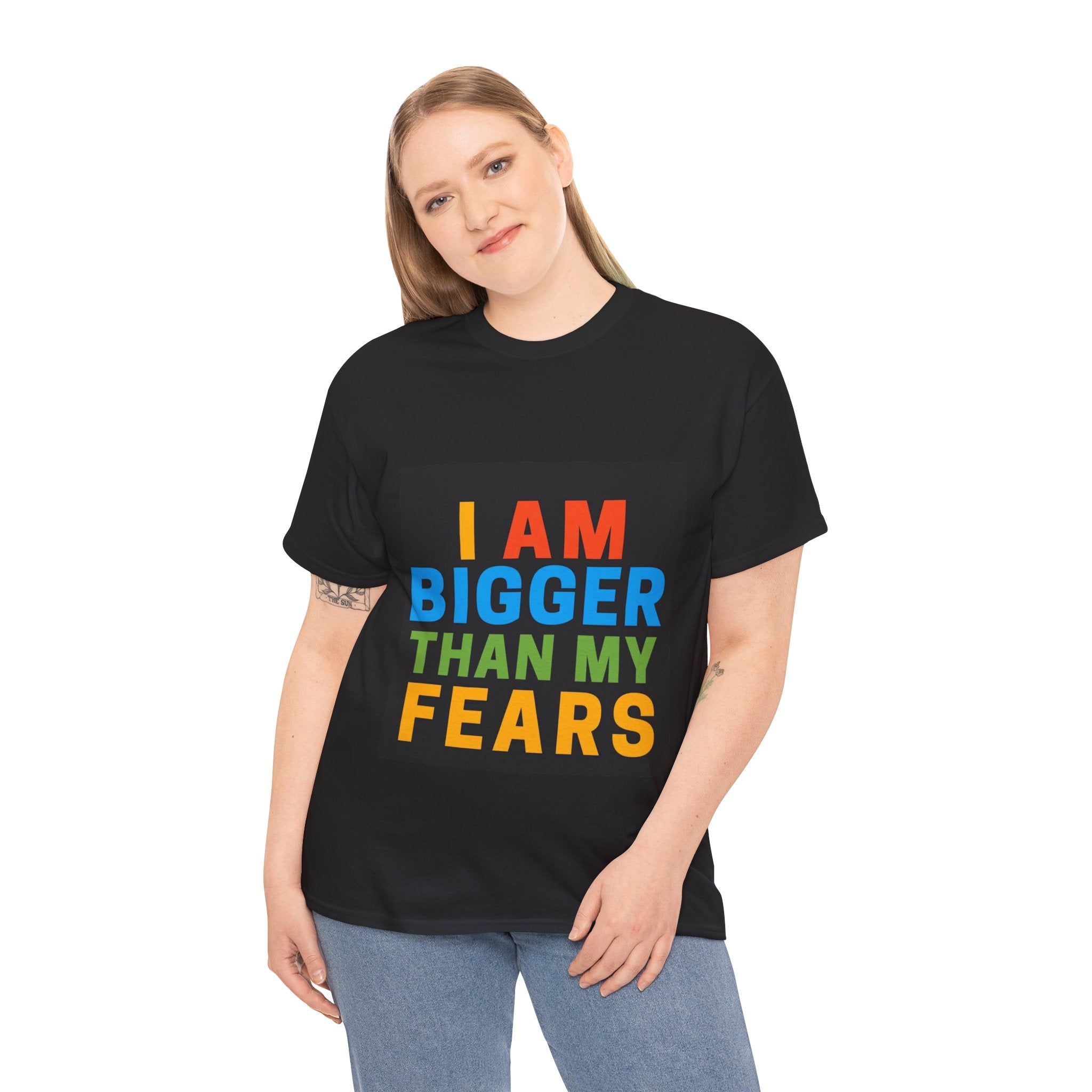 Inspirational Tee – “I Am Bigger Than My Fears” Motivational Cotton T‑Shirt (Everyday Healing)