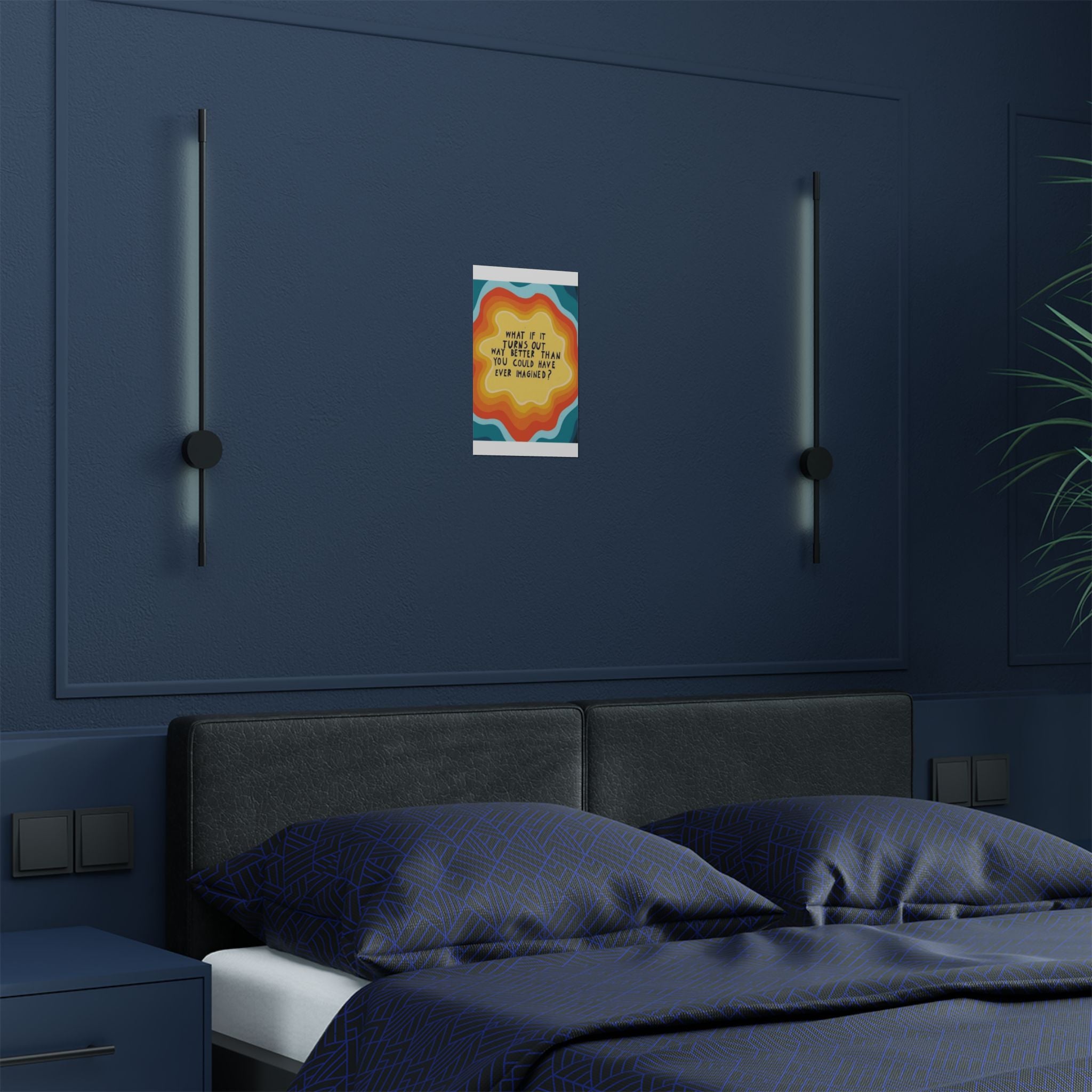 Inspirational Satin Poster — “What If It Turns Out Way Better Than You Imagined?” Retro Rainbow Wall Art