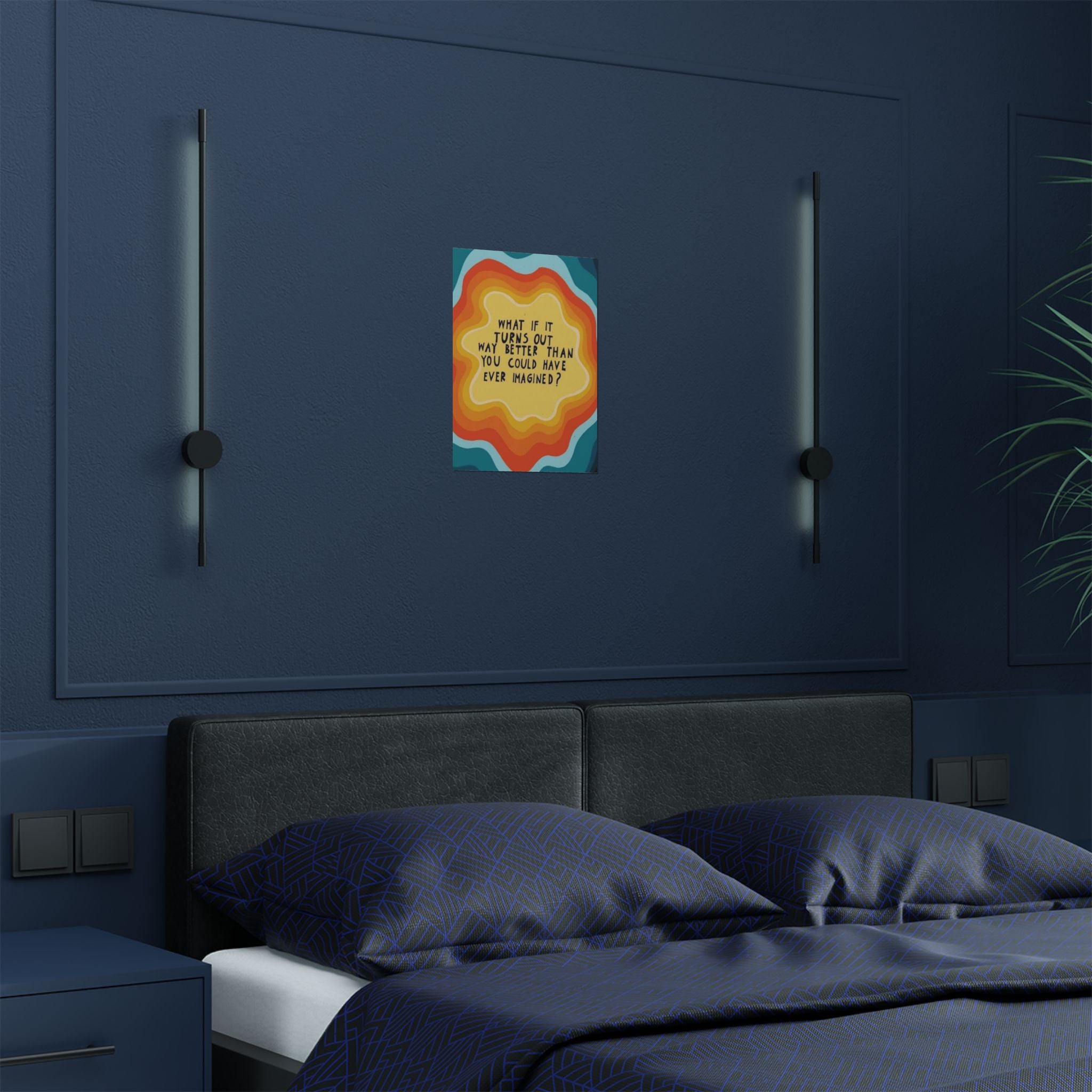 Inspirational Satin Poster — “What If It Turns Out Way Better Than You Imagined?” Retro Rainbow Wall Art