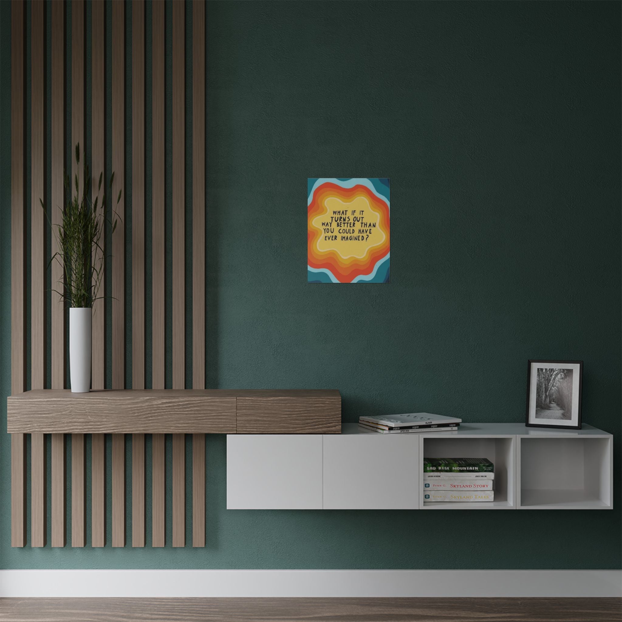 Inspirational Satin Poster — “What If It Turns Out Way Better Than You Imagined?” Retro Rainbow Wall Art