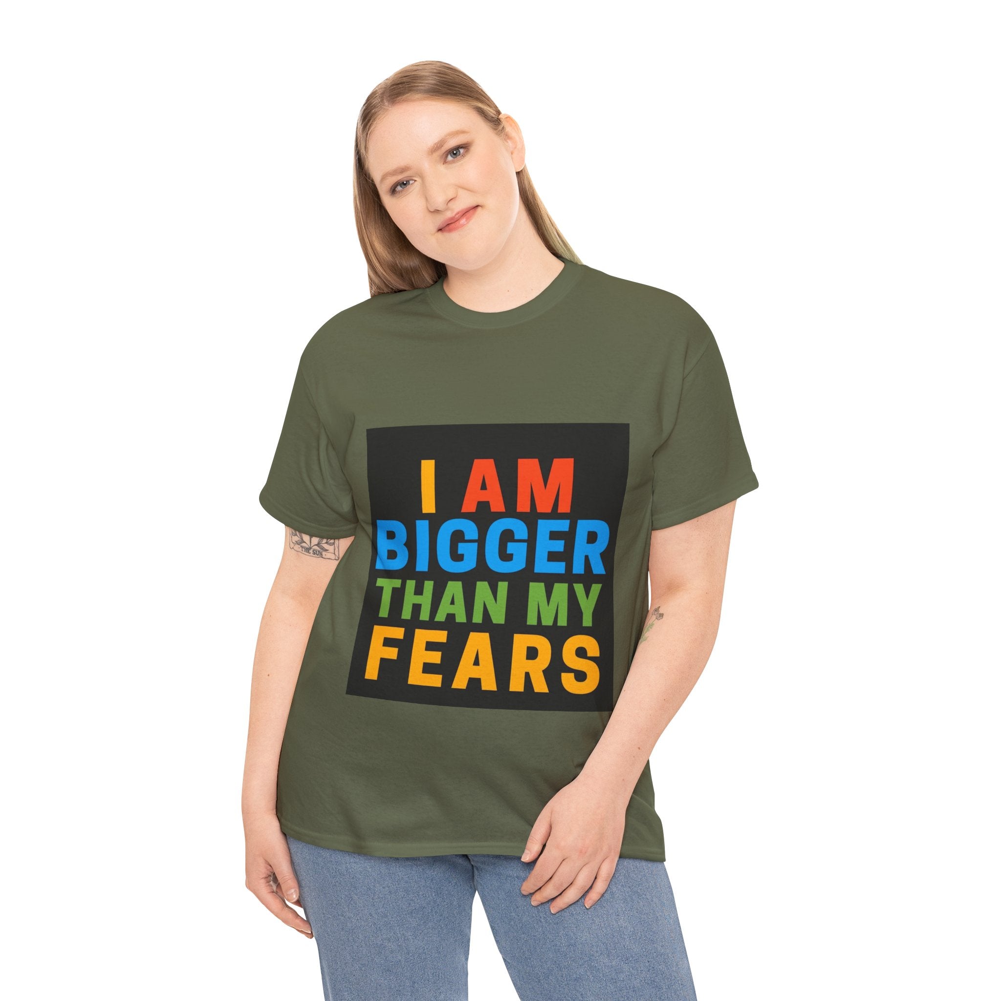 Inspirational Tee – “I Am Bigger Than My Fears” Motivational Cotton T‑Shirt (Everyday Healing)